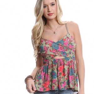 FREE PEOPLE Cut Out Cami Tank Some Like It Hot Floral Strappy Top M